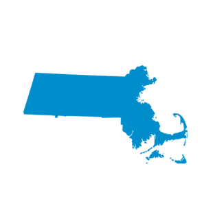 Blue graphic showing the state of Massachusetts