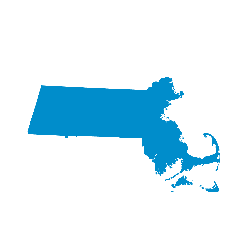 Blue graphic showing the state of Massachusetts